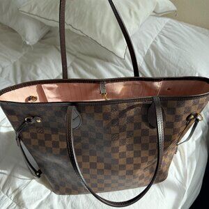 Louis Vuitton Neverfull MM Damier Ebene tote w Rose Ballerine Interior, Dust Bag